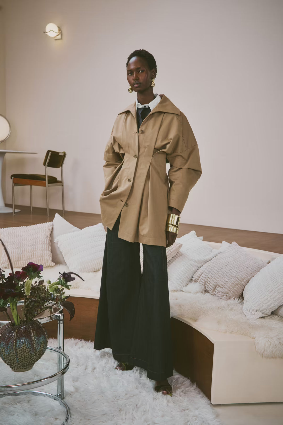 The Honesty Opens Coat in Camel Cotton Drill by palmer//harding, view 3