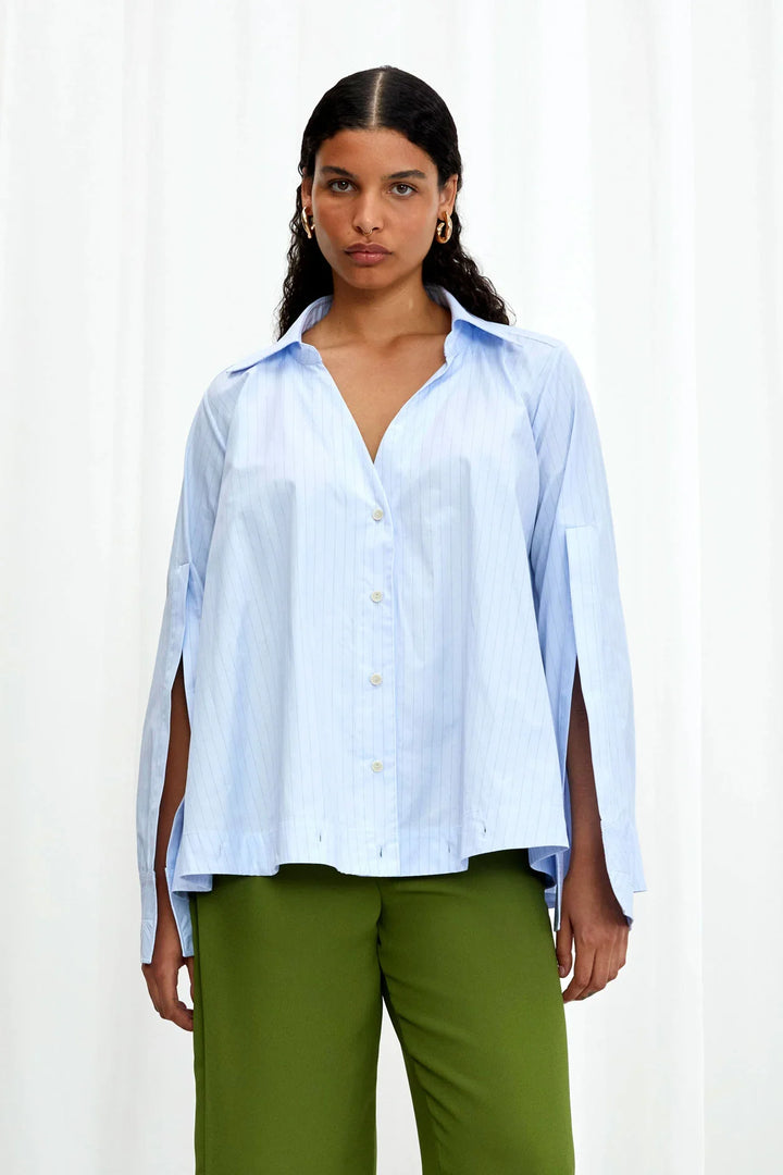 Fracture Shirt, blue cotton a-line shirt