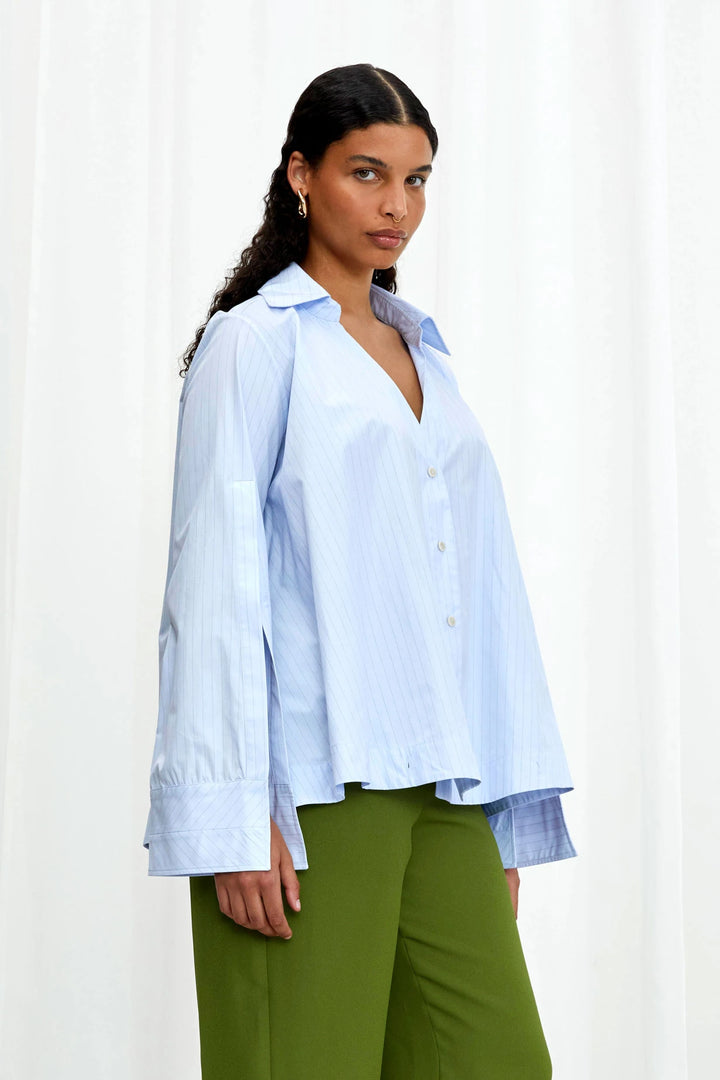 Fracture Shirt, blue cotton a-line shirt