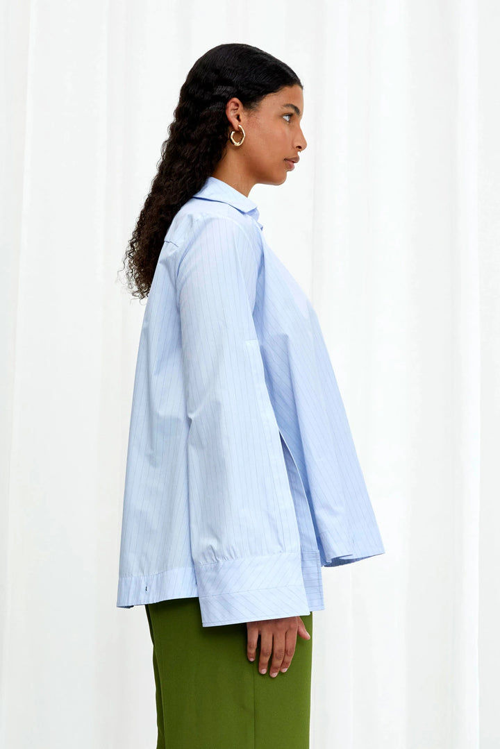 Fracture Shirt, blue cotton a-line shirt