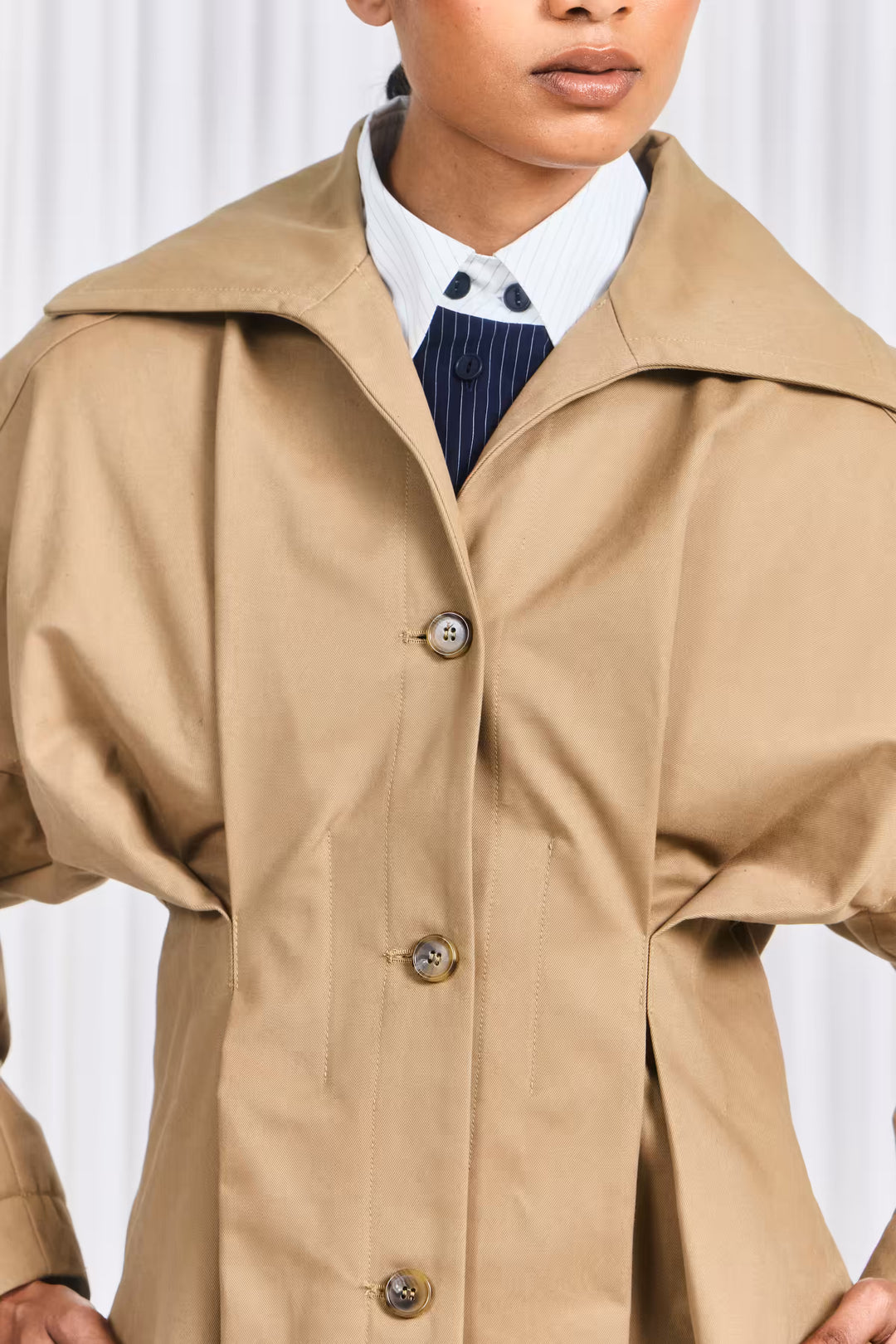 The Honesty Opens Coat in Camel Cotton Drill by palmer//harding, view 2
