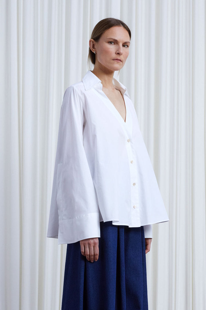 Reset Shirt, white cotton a-line shirt