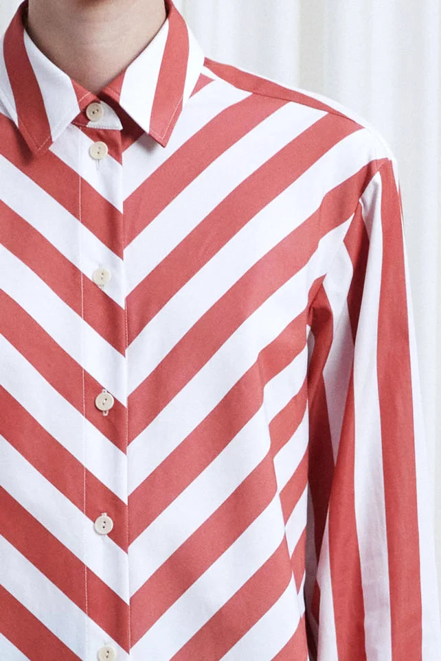 Lovers Shirt, red chevron stripe loose fit cotton shirt