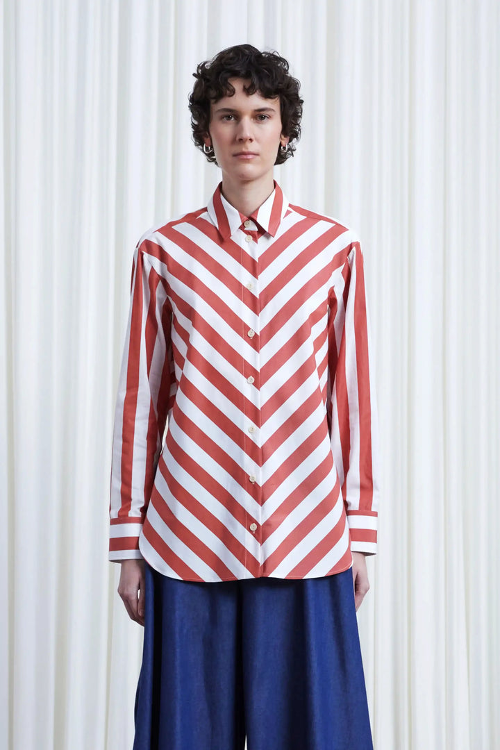 Lovers Shirt, red chevron stripe loose fit cotton shirt