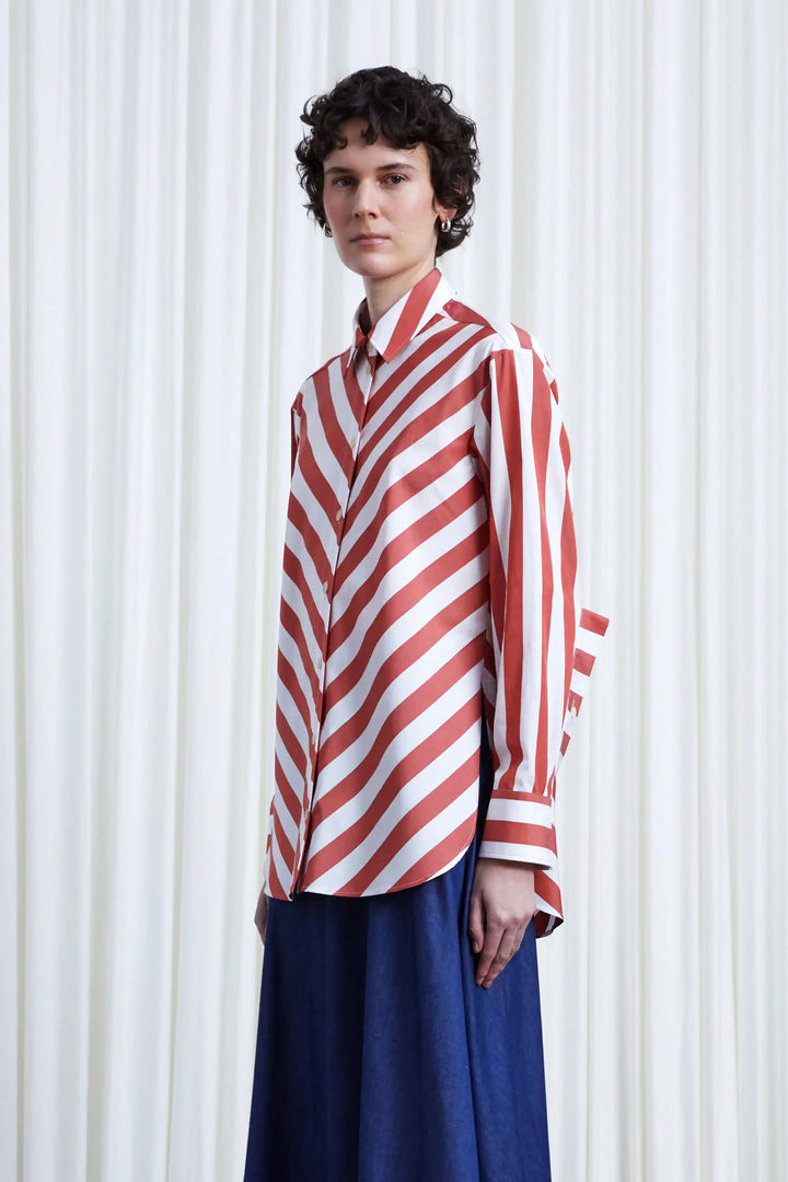 Lovers Shirt, red chevron stripe loose fit cotton shirt