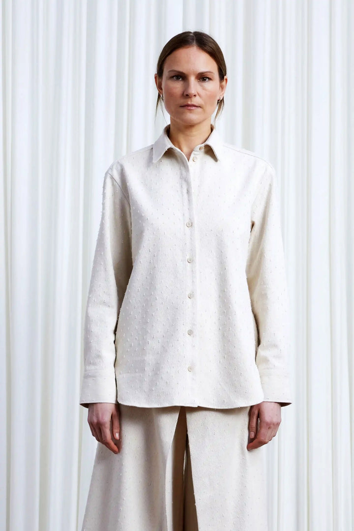 Lovers Shirt, ecru textured denim loose fit shirt