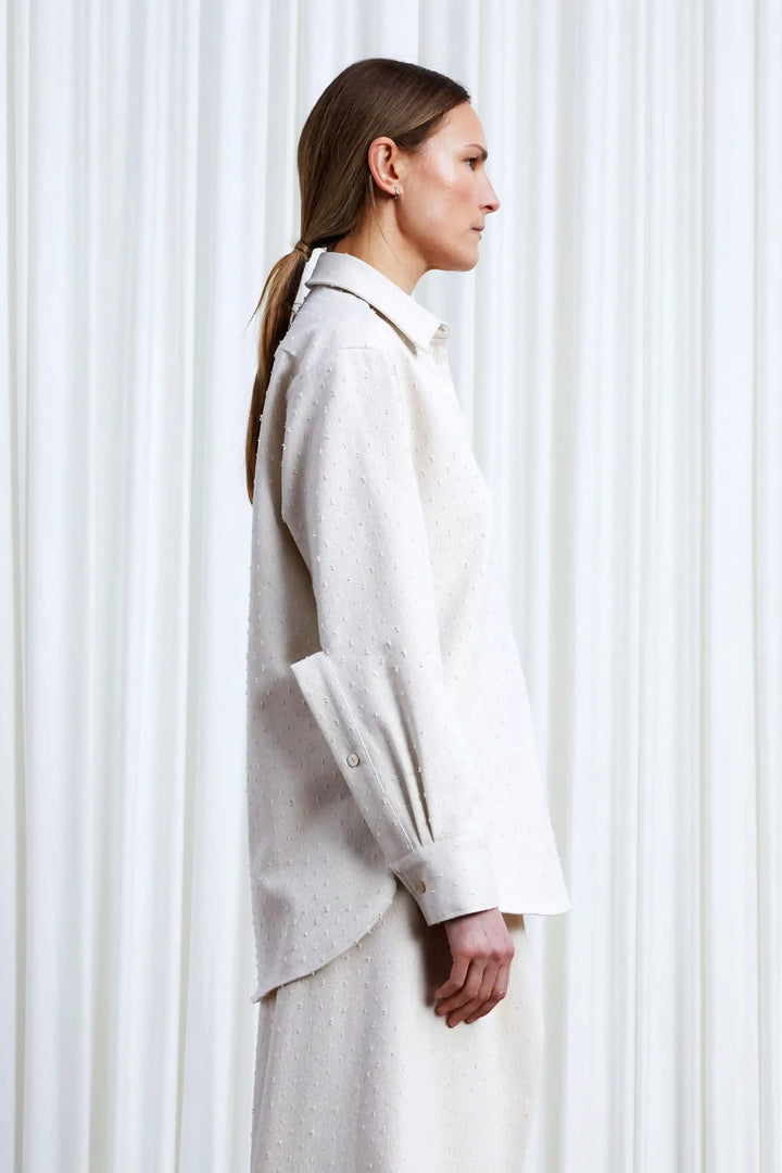 Lovers Shirt, ecru textured denim loose fit shirt