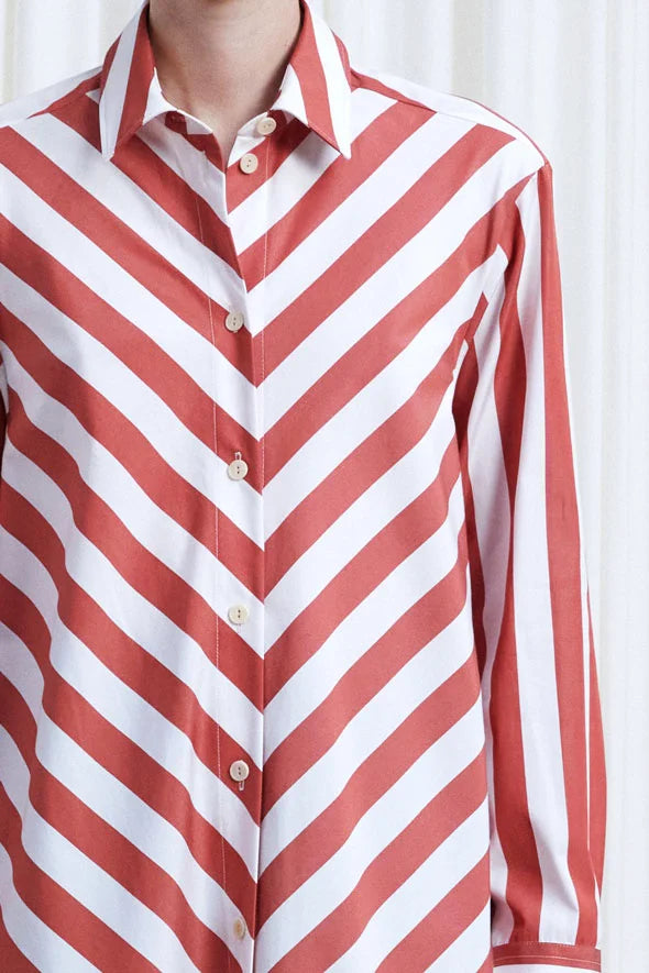 Lovers Dress, red chevron stripe loose fit cotton shirt dress