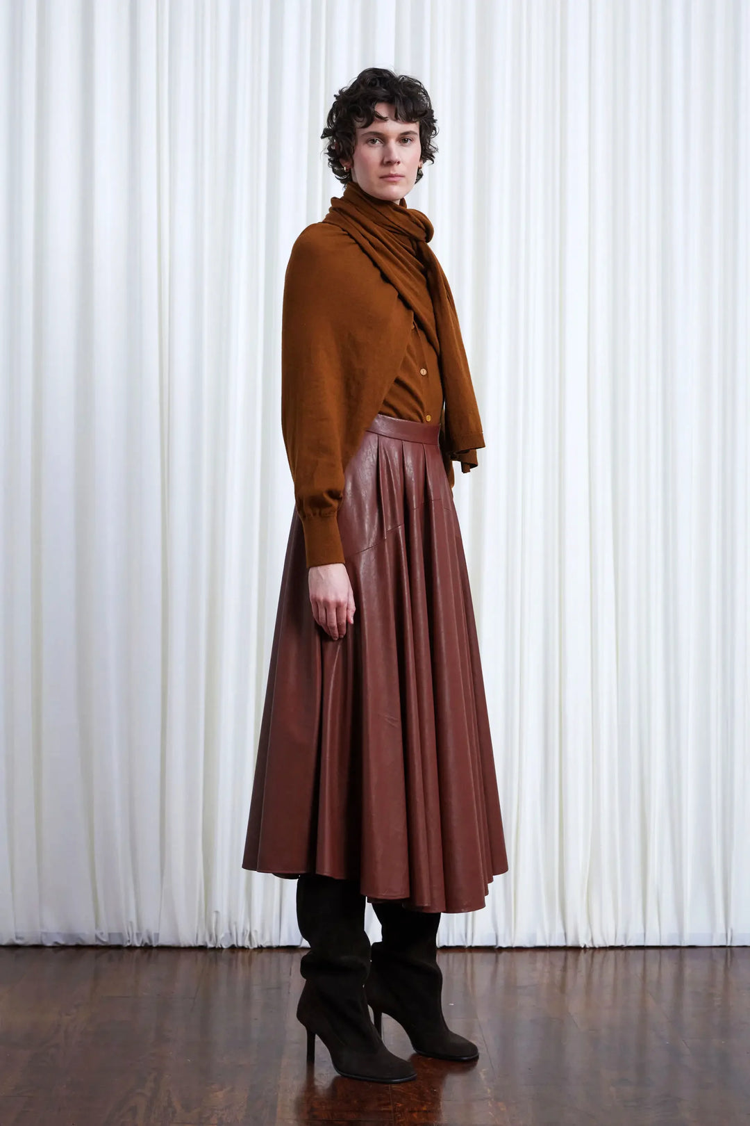 Gentle Collide Skirt, Mahogany Vegan Leather