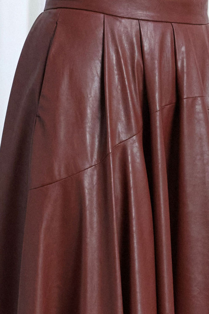 Gentle Collide Skirt, Mahogany Vegan Leather