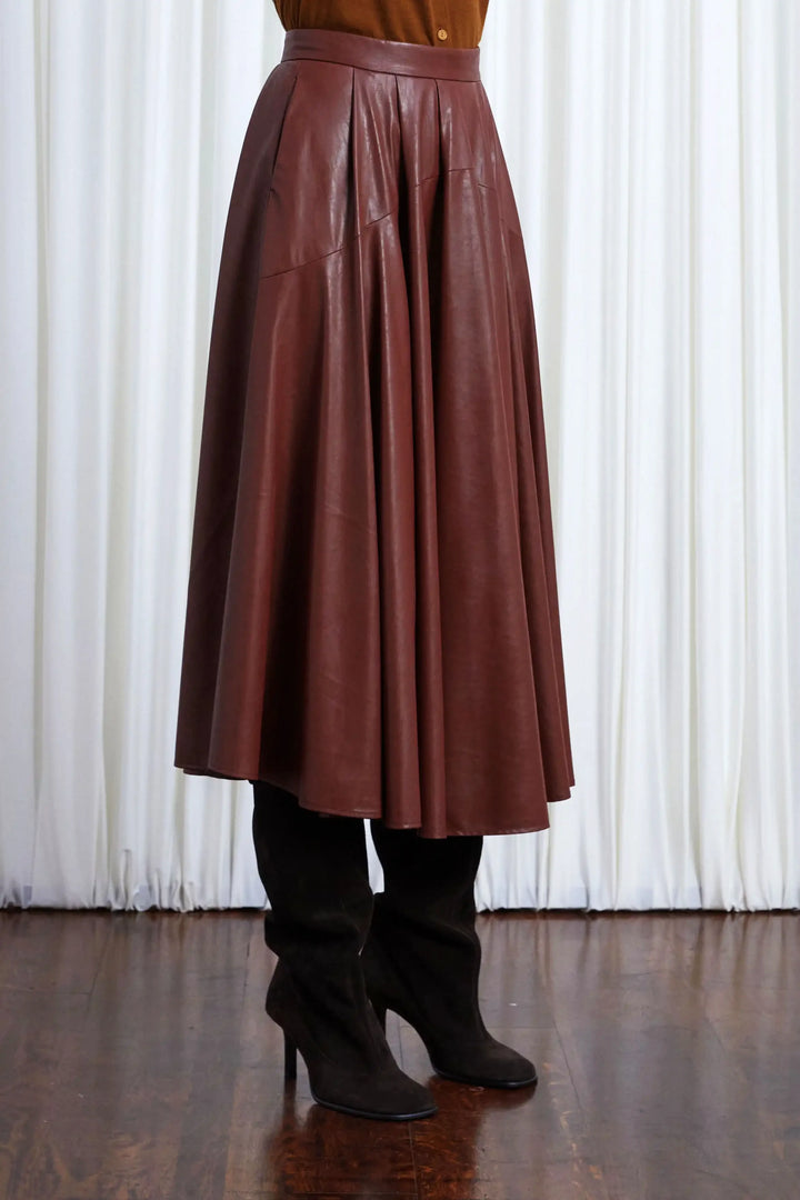Gentle Collide Skirt, Mahogany Vegan Leather