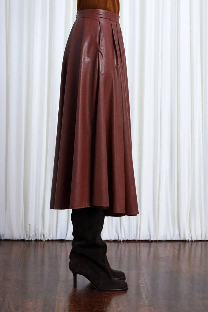 Gentle Collide Skirt, Mahogany Vegan Leather