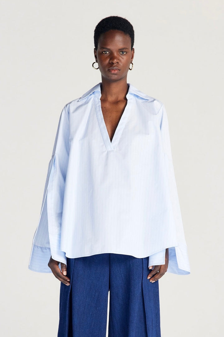 Fracture Shirt, blue cotton a-line shirt