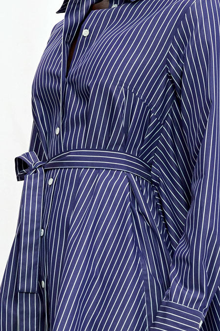 Prosperity Dress, navy striped cotton a-line dress