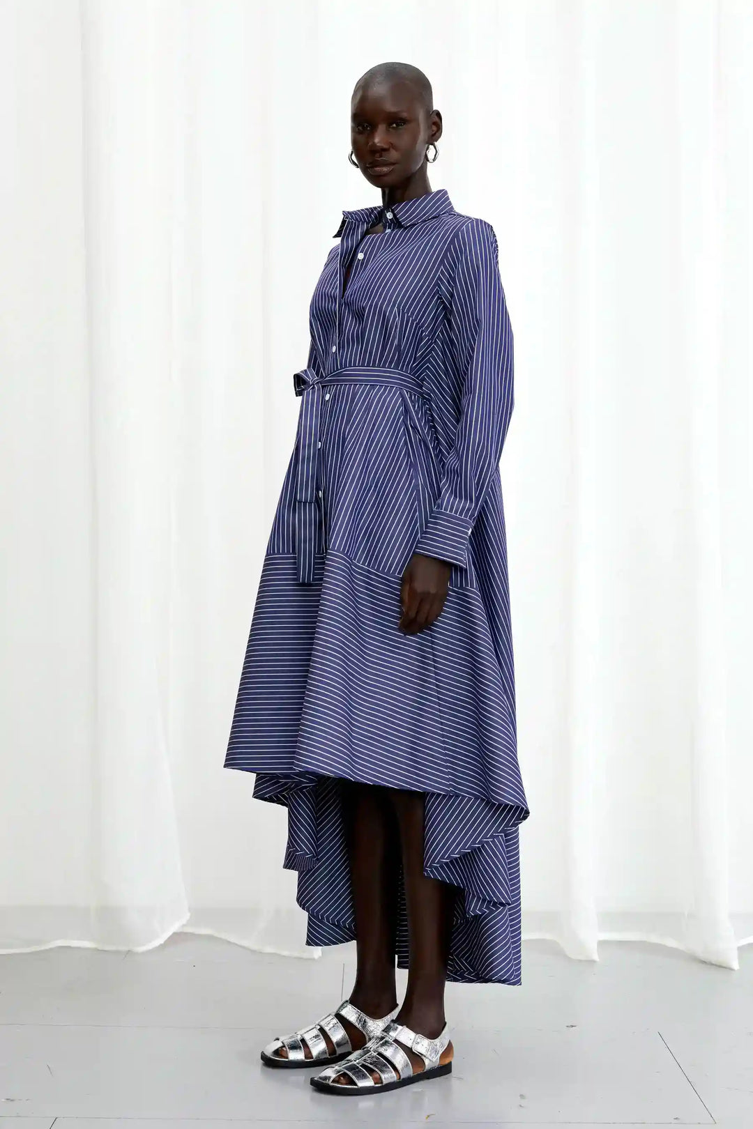 Prosperity Dress, navy striped cotton a-line dress