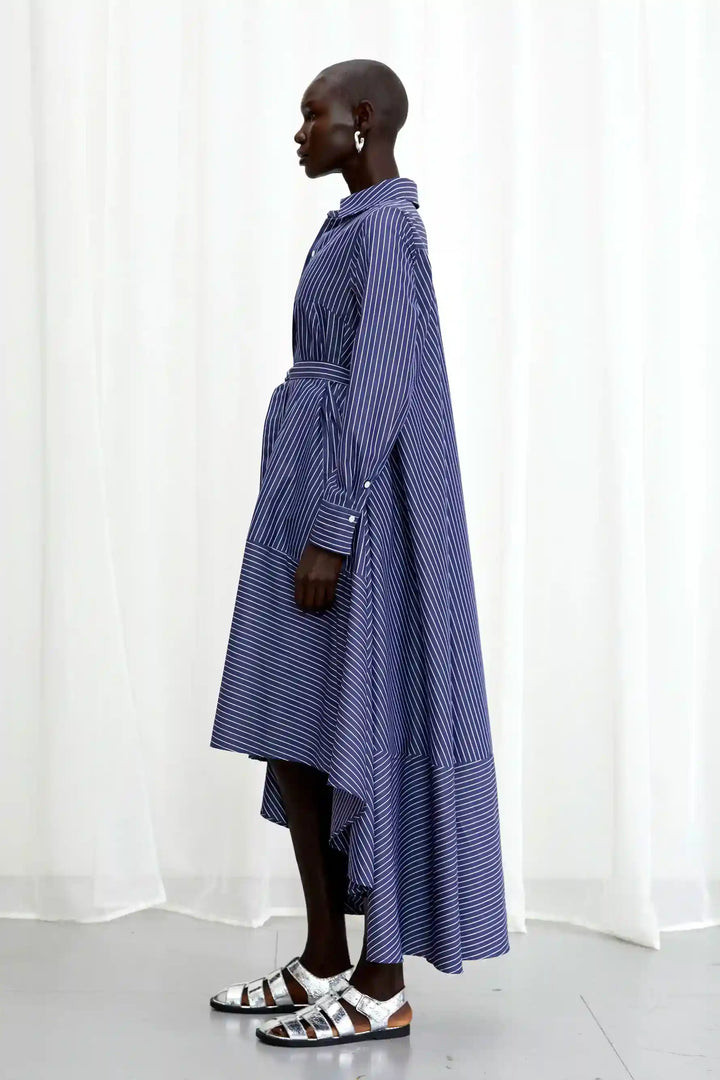 Prosperity Dress, navy striped cotton a-line dress