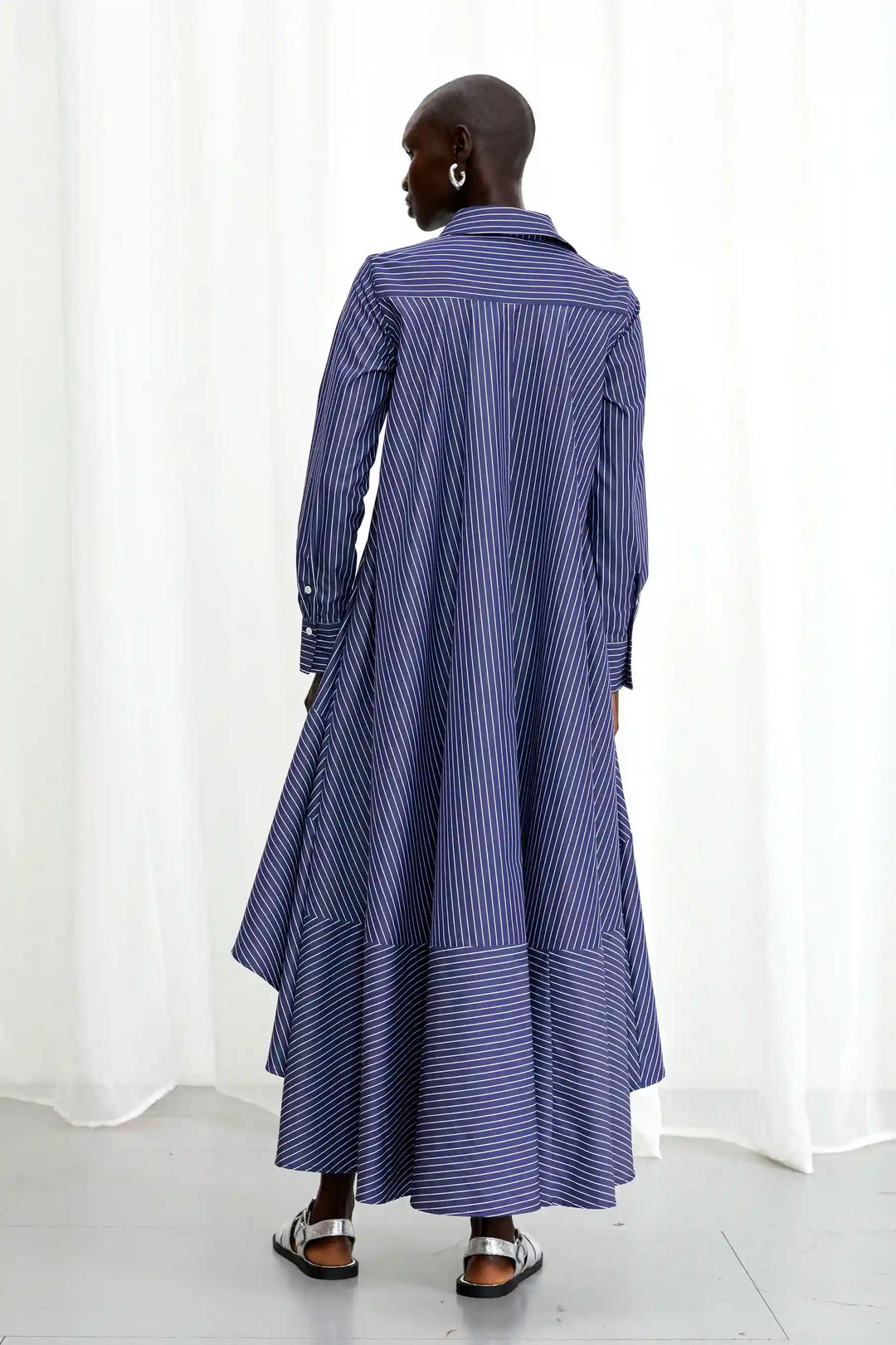 Prosperity Dress, navy striped cotton a-line dress
