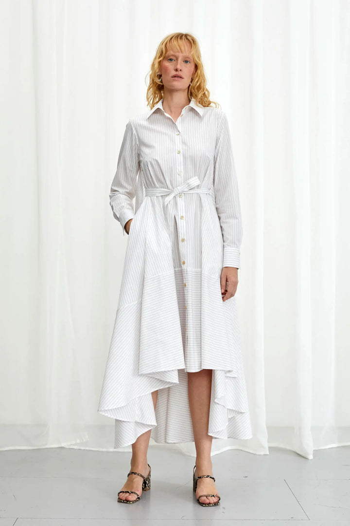 Prosperity Dress, white striped cotton a-line dress