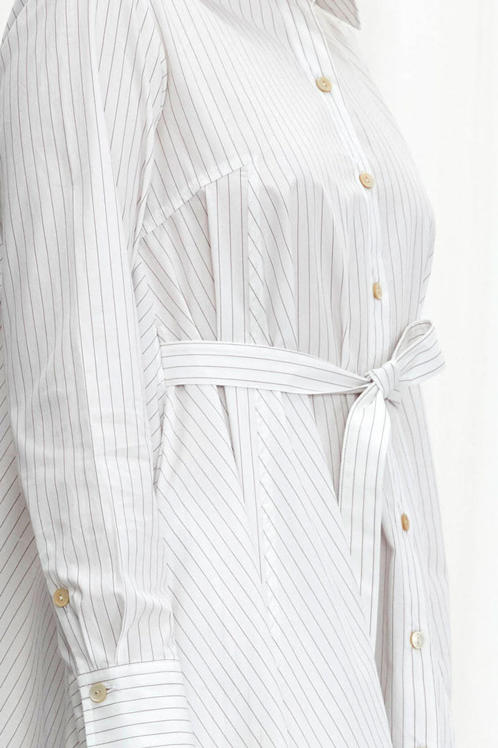 Prosperity Dress, white striped cotton a-line dress