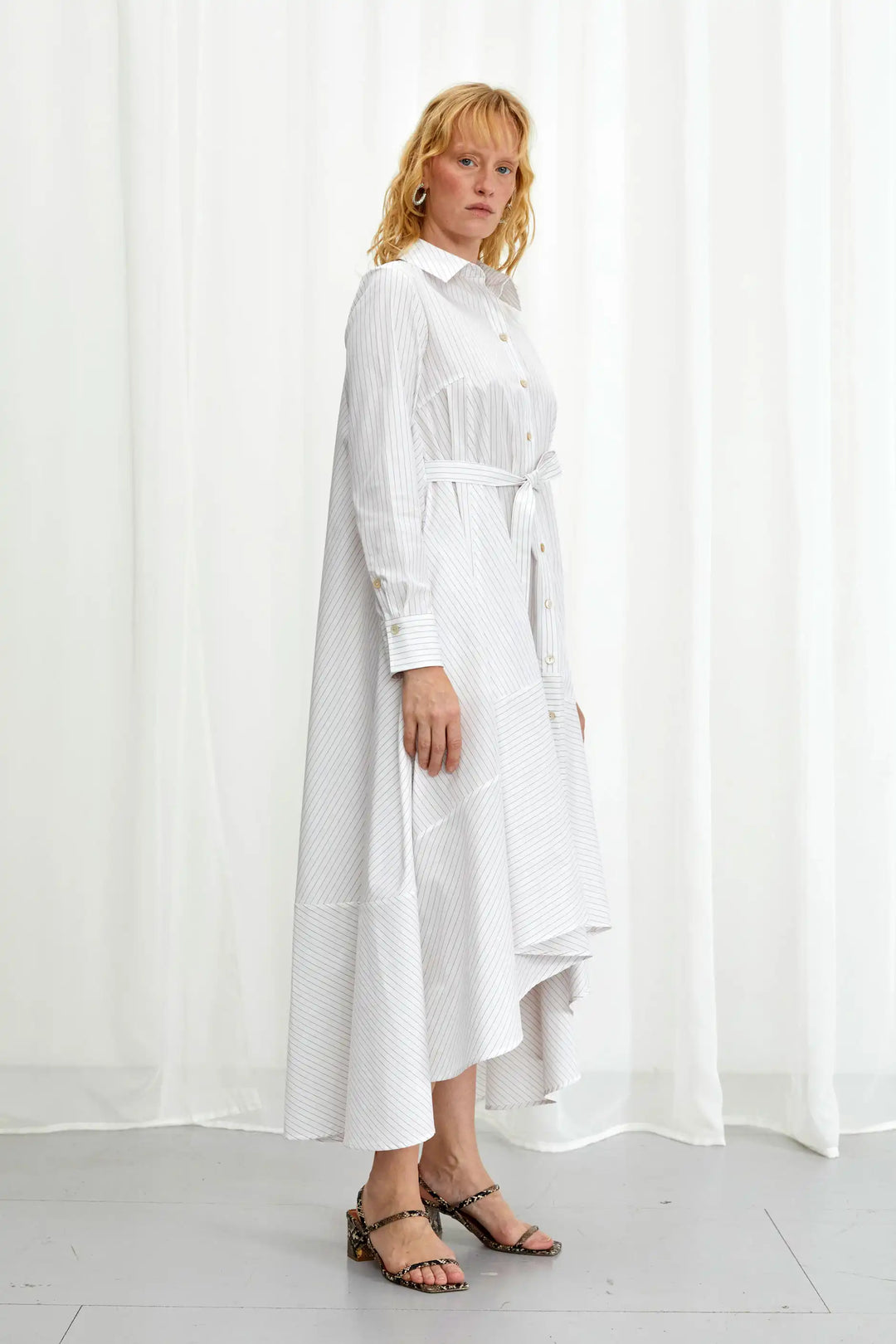Prosperity Dress, white striped cotton a-line dress
