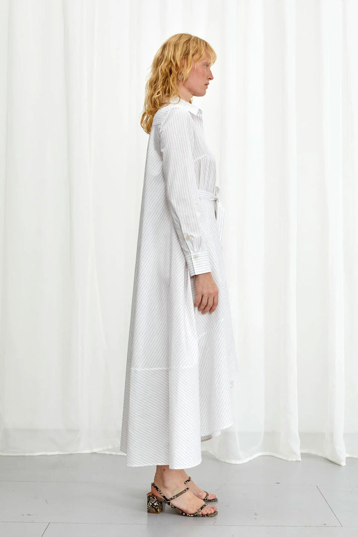 Prosperity Dress, white striped cotton a-line dress