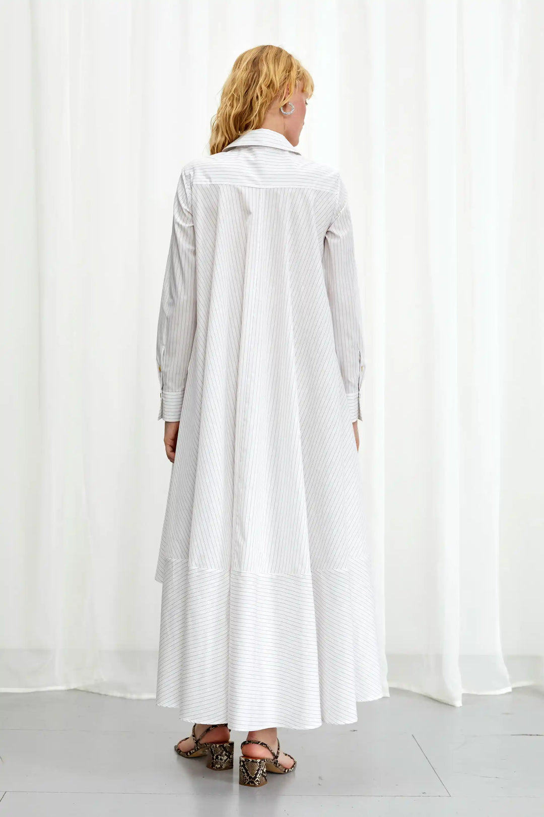 Prosperity Dress, white striped cotton a-line dress