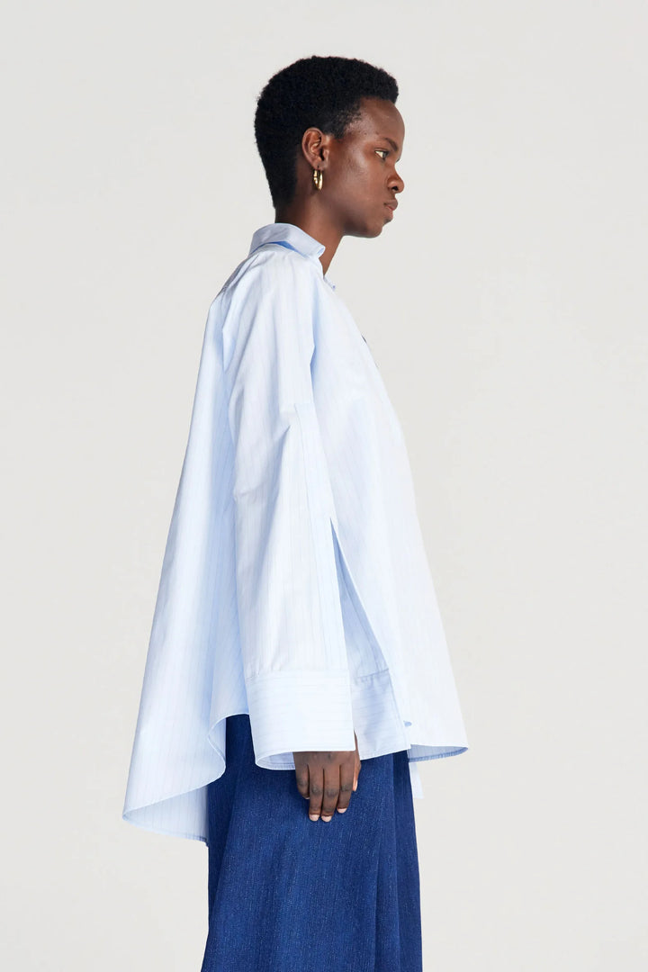 Fracture Shirt, blue cotton a-line shirt