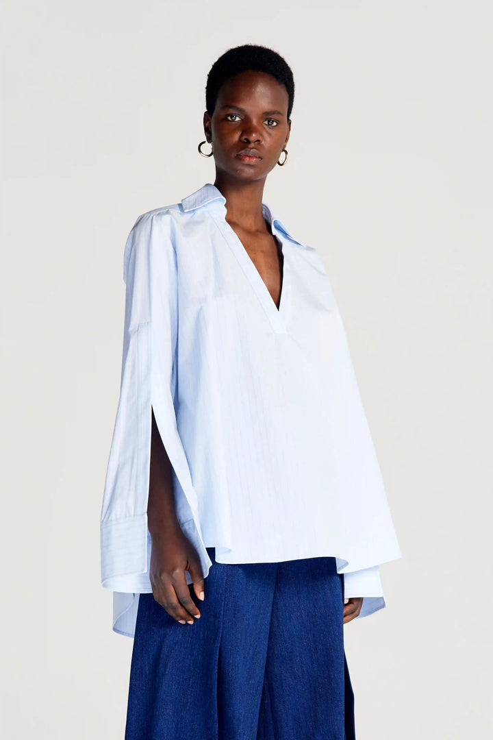 Fracture Shirt, blue cotton a-line shirt