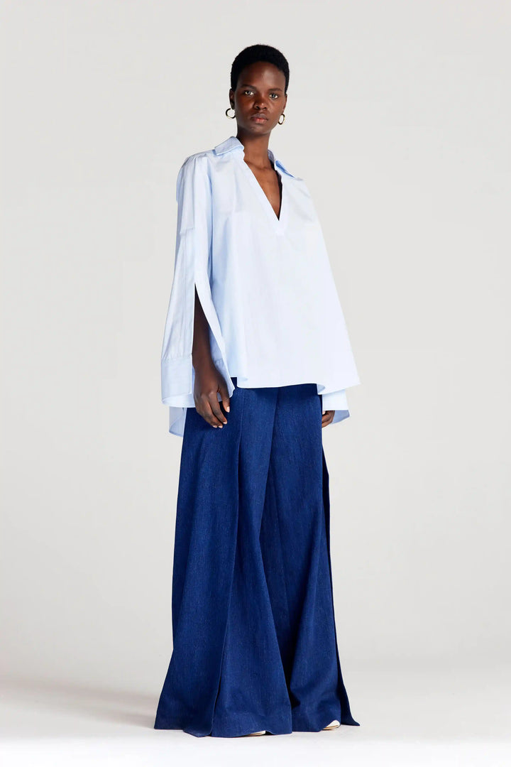 Fracture Shirt, blue cotton a-line shirt