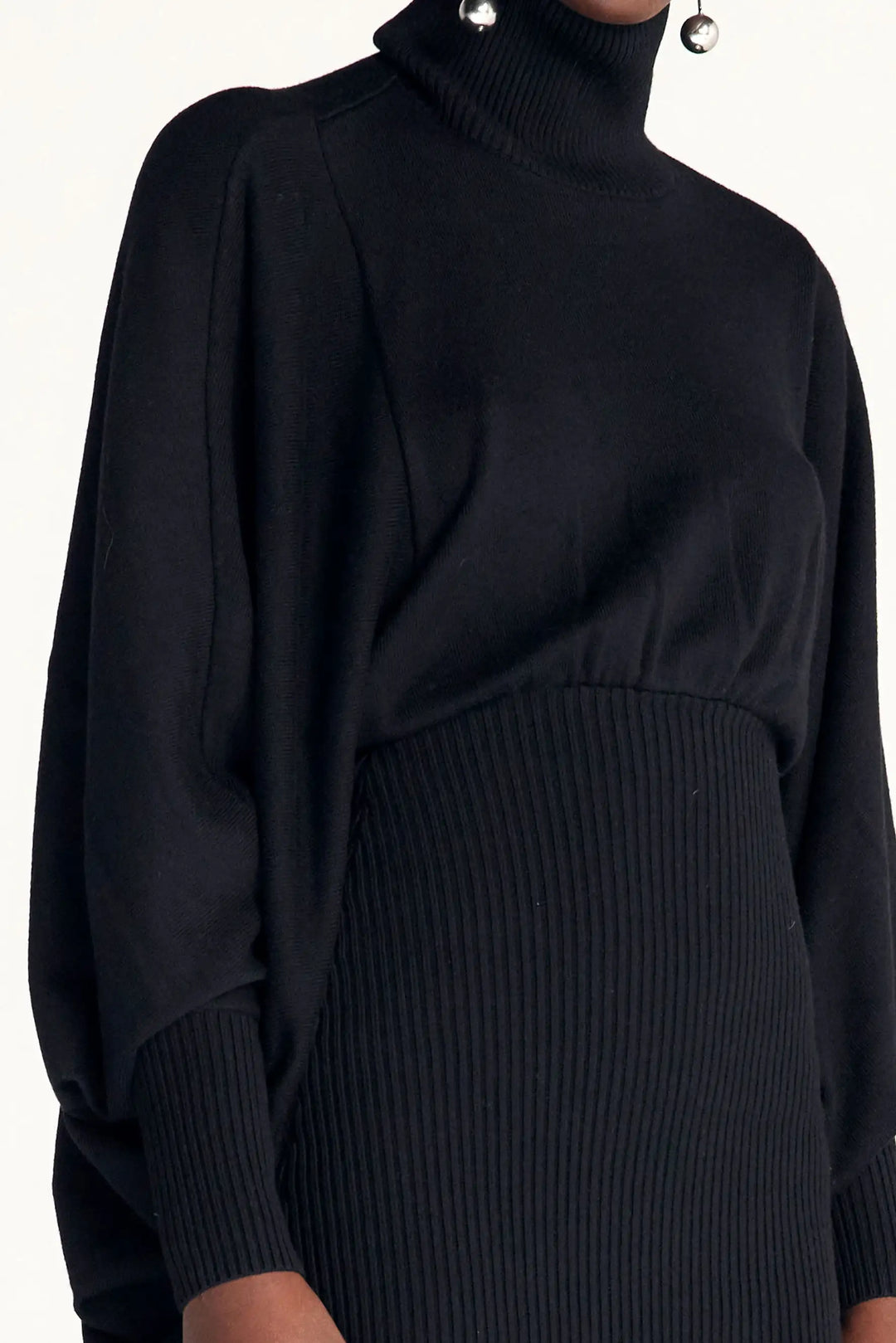 Resolute Dress, black knit draped dress