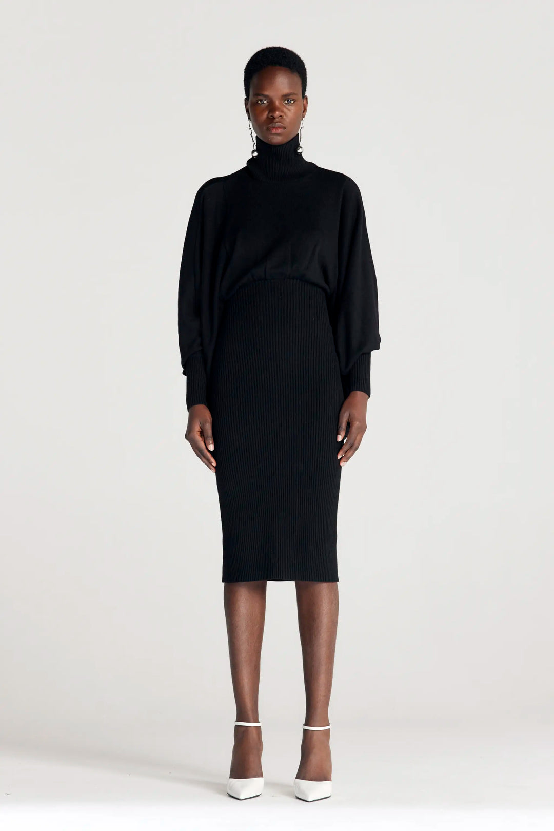 Resolute Dress, black knit draped dress