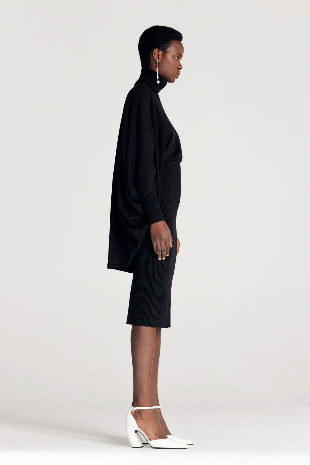 Resolute Dress, black knit draped dress