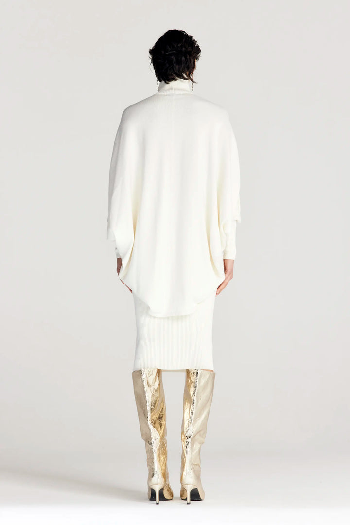 Resolute Dress, ivory knit draped dress
