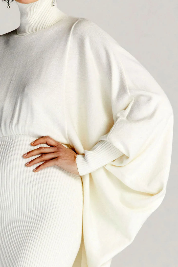 Resolute Dress, ivory knit draped dress