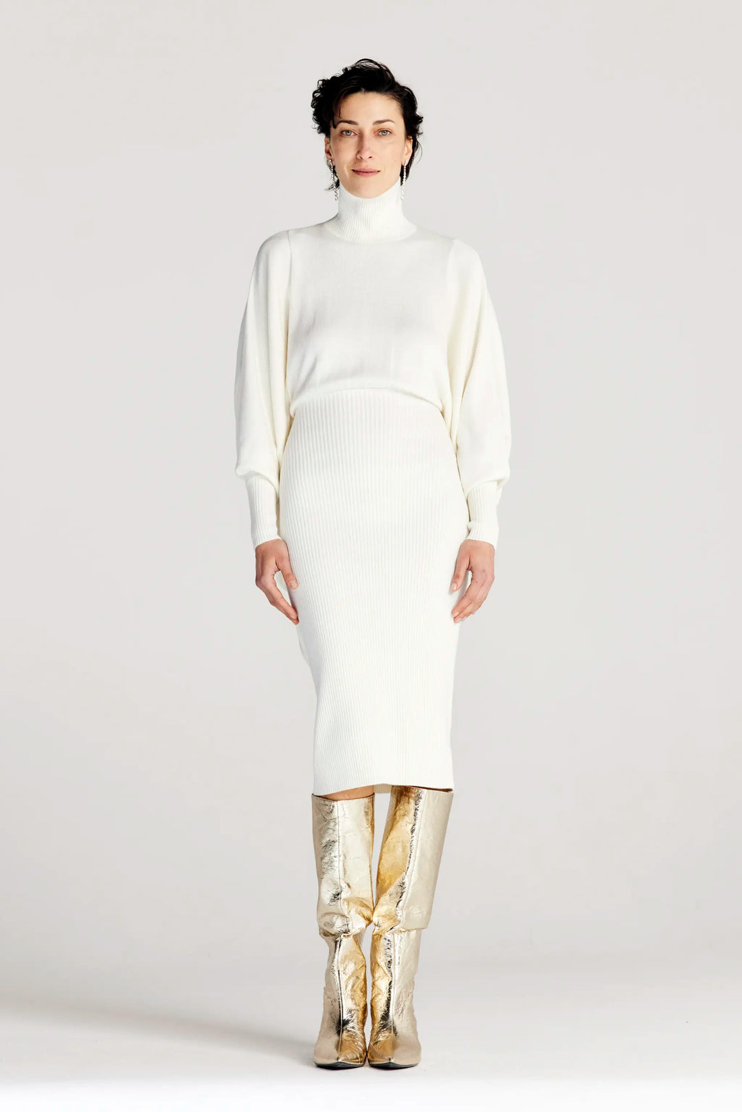 Resolute Dress, ivory knit draped dress