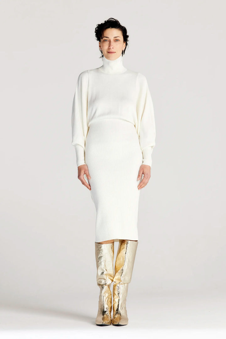 Resolute Dress, ivory knit draped dress