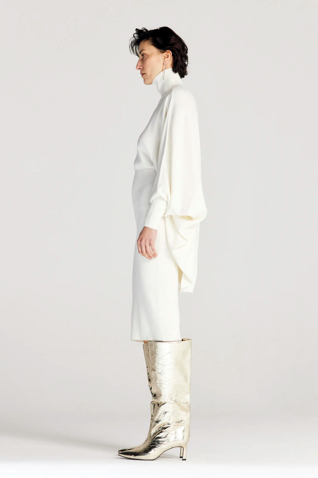 Resolute Dress, ivory knit draped dress