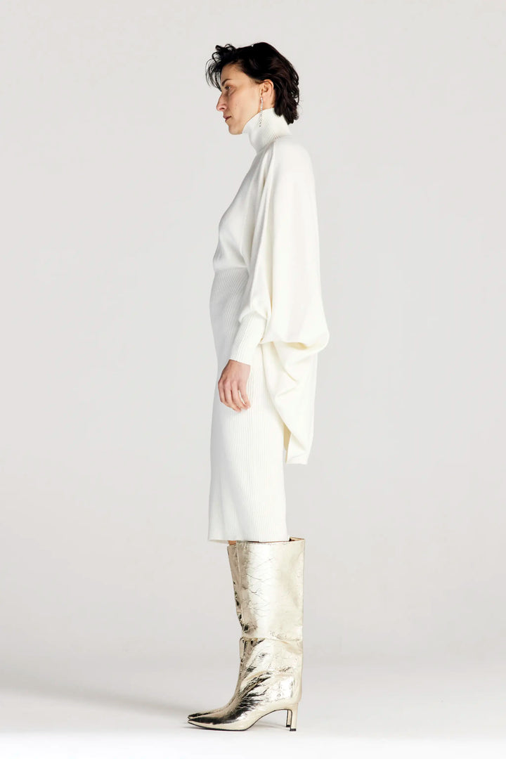 Resolute Dress, ivory knit draped dress