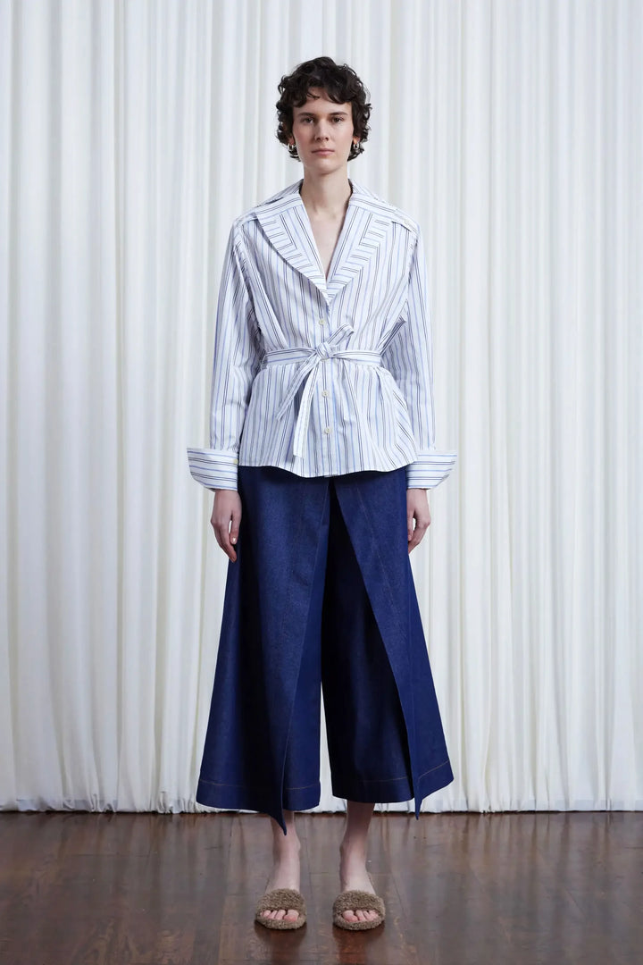 Refuge Shirt, striped cotton open lapel shirt