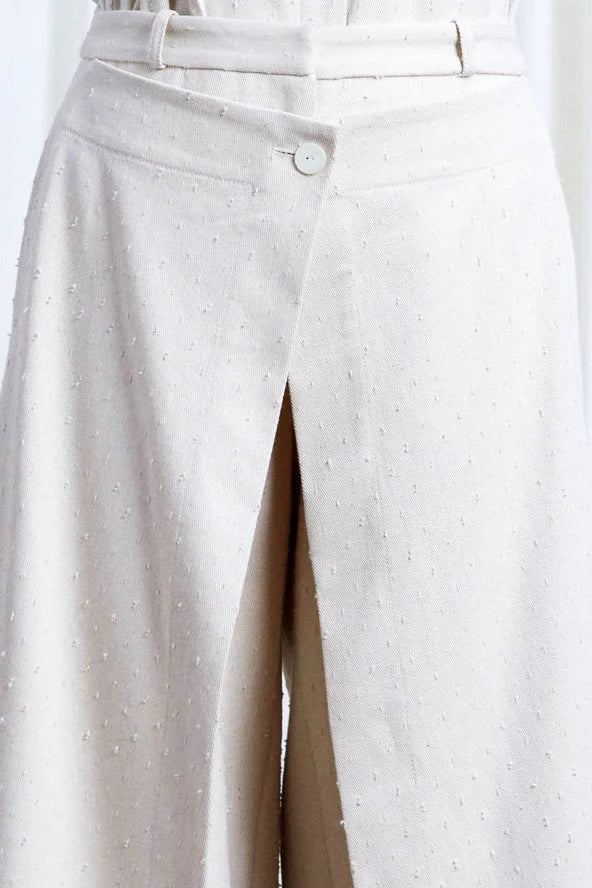 Refuge Culotte, ecru textured denim layered culotte