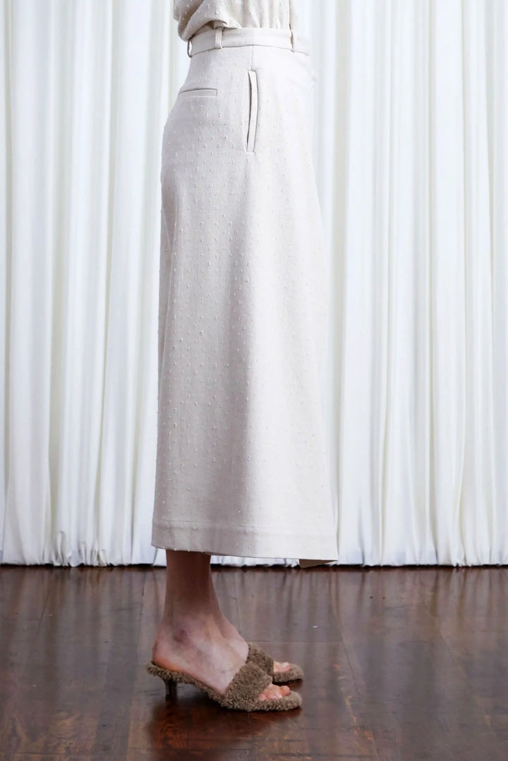 Refuge Culotte, ecru textured denim layered culotte