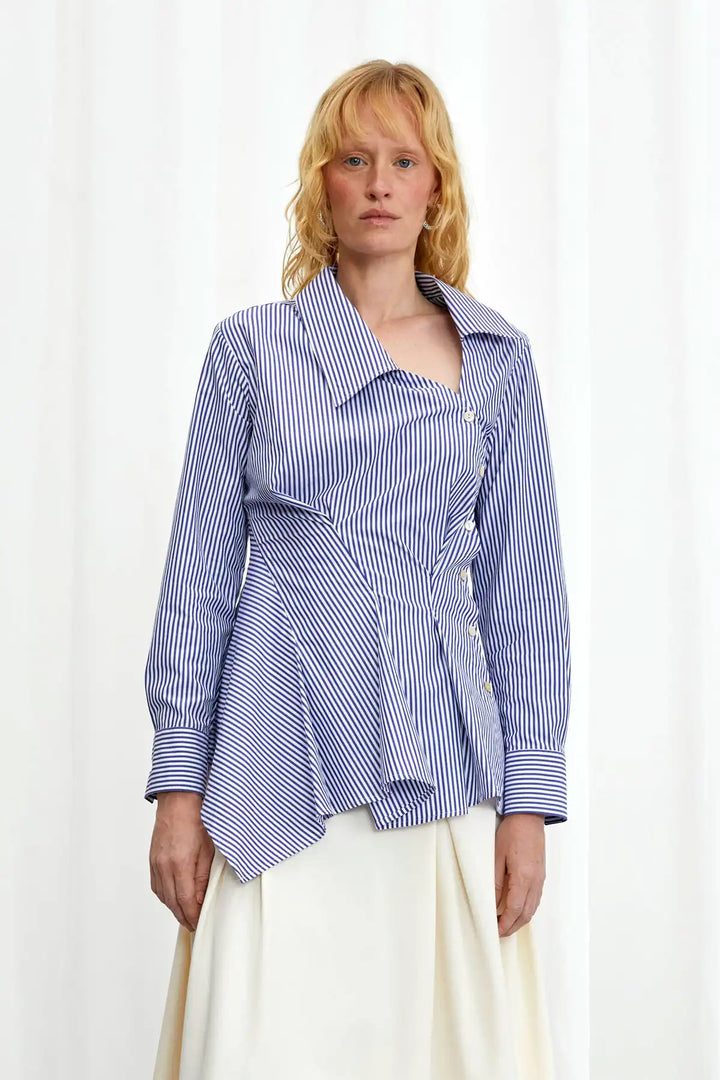 Hold Close Shirt, blue striped cotton fitted shirt