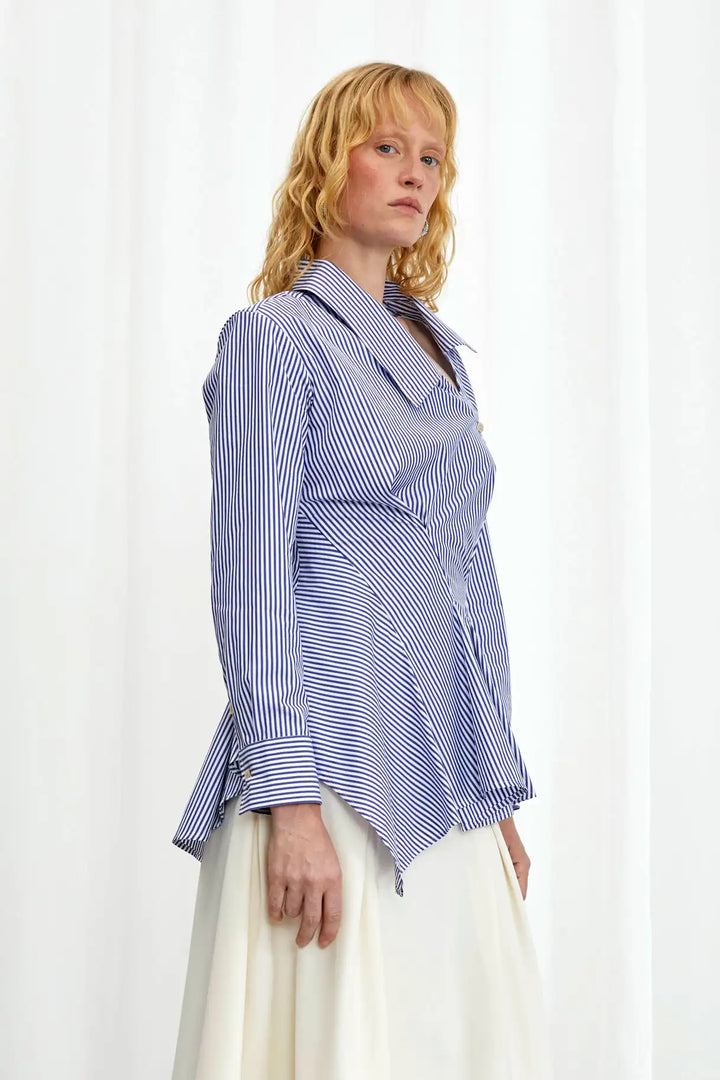 Hold Close Shirt, blue striped cotton fitted shirt