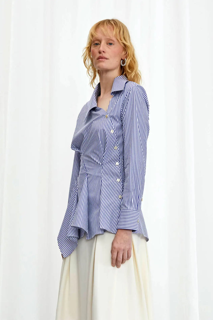 Hold Close Shirt, blue striped cotton fitted shirt