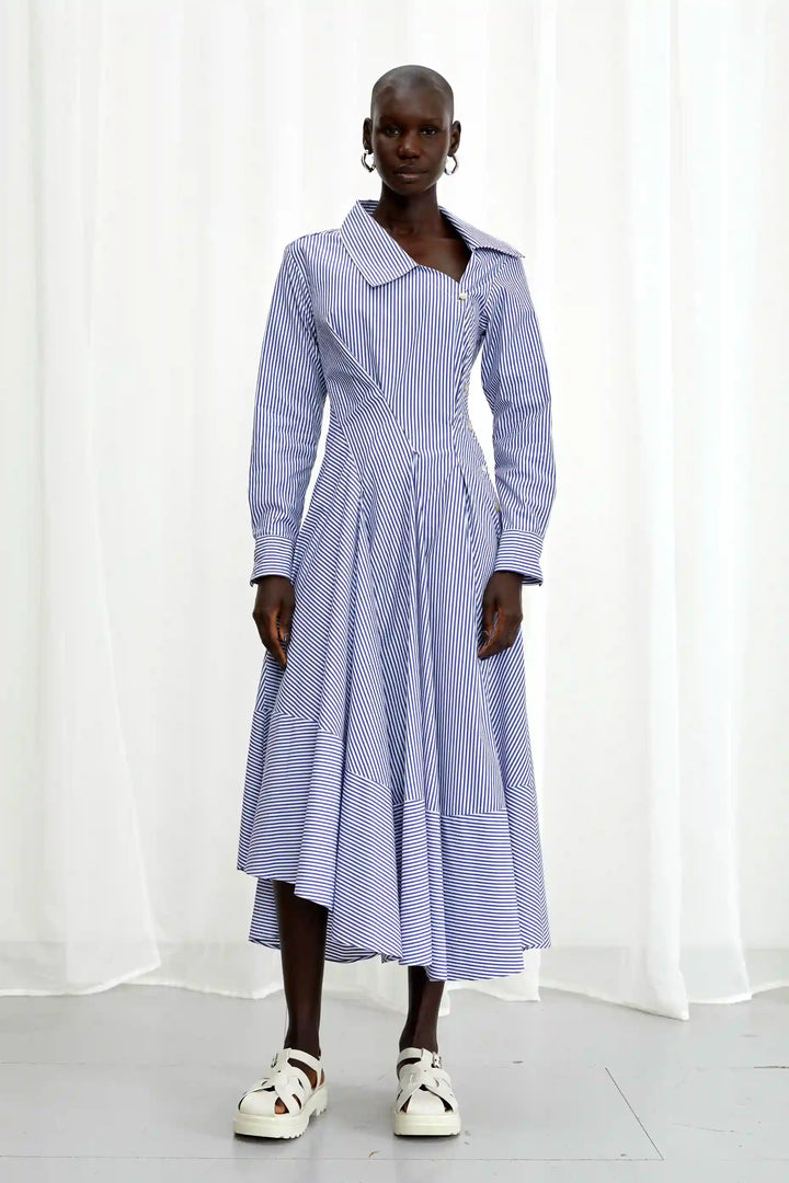 Hold Close Dress, blue striped cotton fitted shirt dress