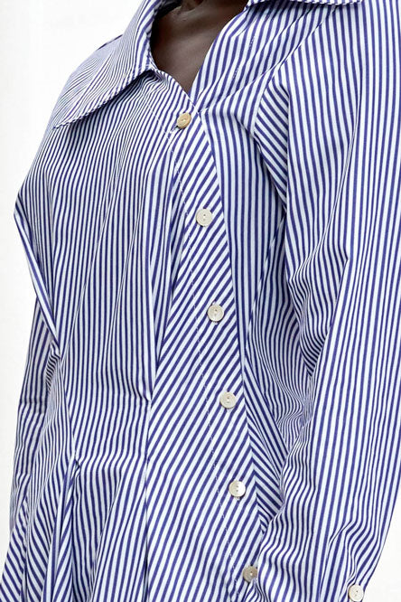 Hold Close Dress, blue striped cotton fitted shirt dress