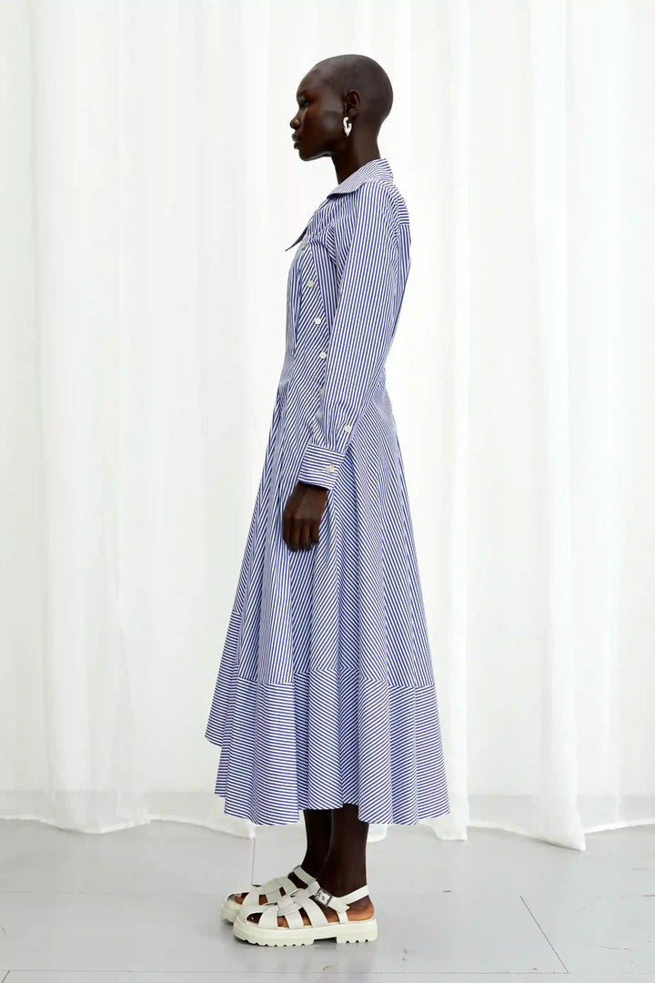 Hold Close Dress, blue striped cotton fitted shirt dress
