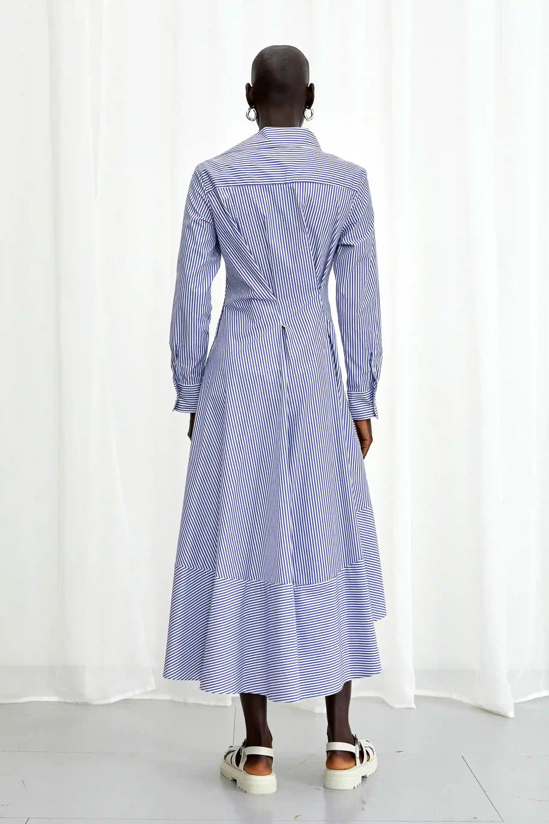 Hold Close Dress, blue striped cotton fitted shirt dress