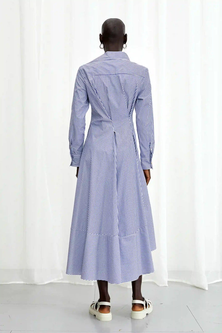 Hold Close Dress, blue striped cotton fitted shirt dress