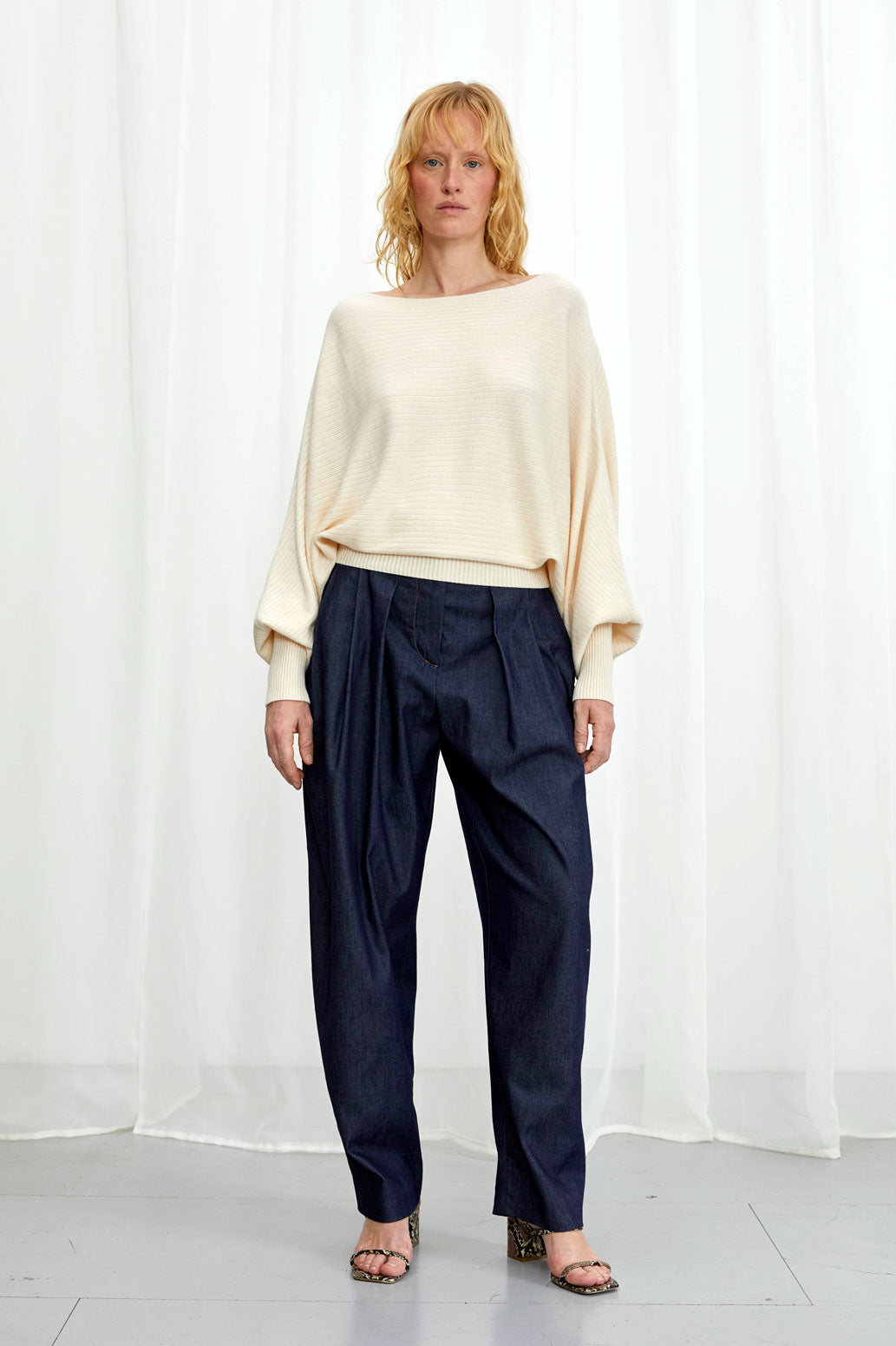 Hazy Jumper, cream draped knit top